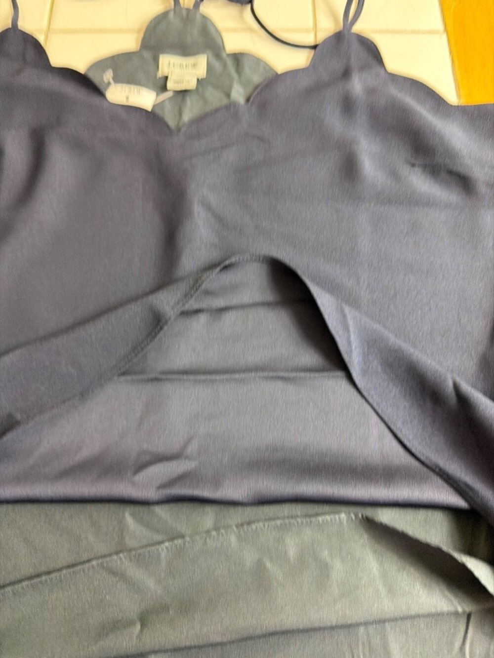 J.Crew Factory Scalloped Cami Tank Top Navy Blue Size 14 NWT - Picture 8 of 12